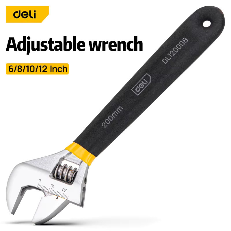 Deli Verstellbarer Schraubenschlüssel aus Kohlenstoffstahl mit langem Griff in Silber - Bild 2
