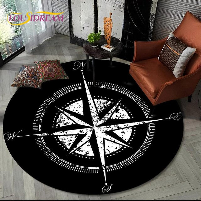 Runder Teppich 3D Retro Kompass Serie in Schwarz von HGHT, Durchmesser: 60 cm - Bild 1