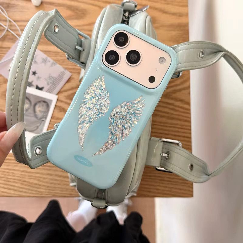 Potdemiel Engelsflügel Handyhülle mit Laser-Effekt für iPhone 15 Pro Max, iPhone 16 Pro Max und iPhone 17 Pro Max in Blau, Schwarz, Weiß und Rosa - Bild 3