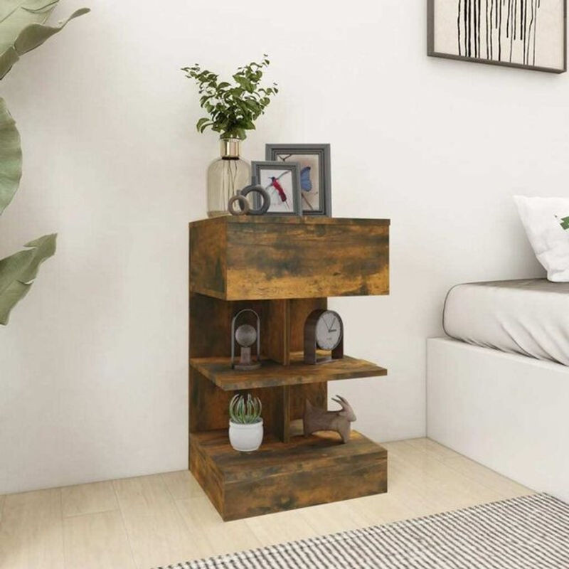 Nachttisch Vidaxl aus Holzwerkstoff in Räuchereiche Braun im Industrial Design, B/T/H: 40 x 35 x 65 cm - Bild 1
