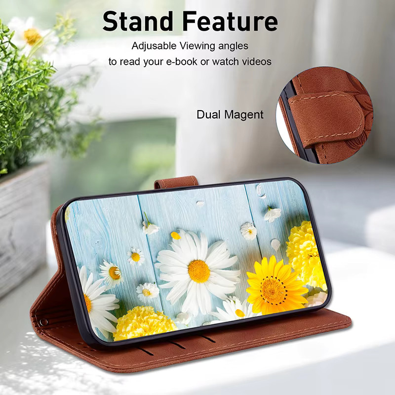 Xiaomi Flip Wallet Case Leder-Schutzhülle mit Standfunktion für Redmi Note 14S 13R 13 12 14 15 PRO PLUS 5G 4G 12S 12 Turbo in Schwarz und Braun - Bild 4