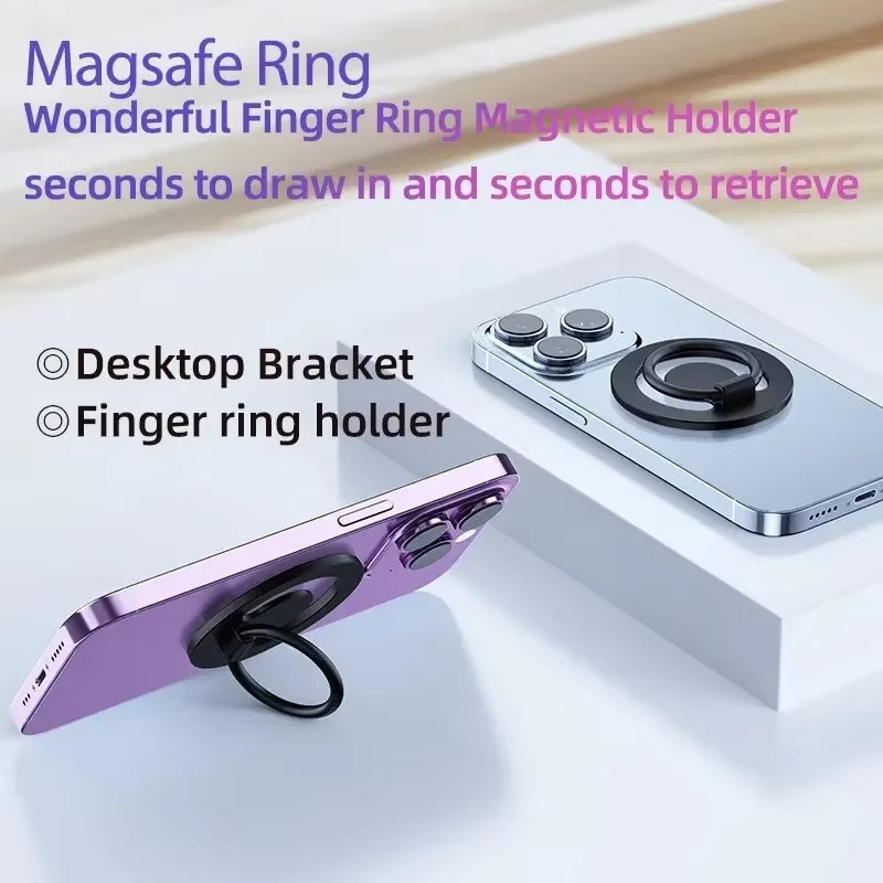 Magnetischer 360 Grad Handy-Ringhalter und mobiler Ständer für MagSafe kompatible iPhones, Samsung und Xiaomi in Schwarz - Bild 3
