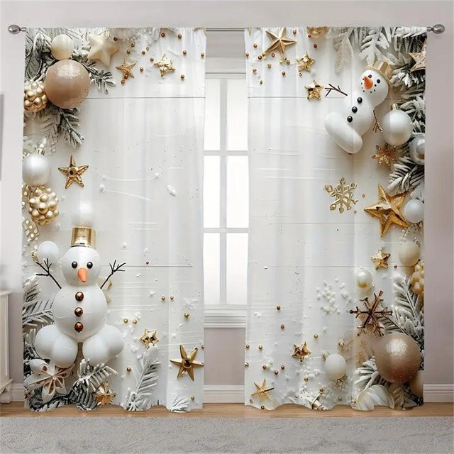 2er-Set Weihnachtsvorhänge mit Elch- und Laternenprint, halbtransparent, Weiß, B: 50 cm, H: 130 cm - Bild 1