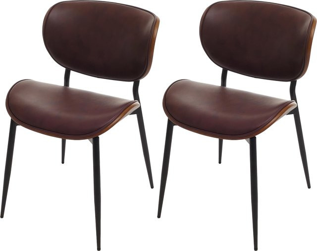 2er-Set MCW Esszimmerstühle O45 aus Bugholz und Kunstleder in Walnuss-Optik Vintage Braun - Bild 1