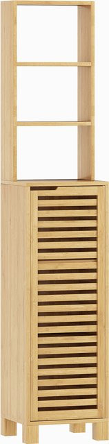 HOMCOM Badezimmerschrank aus Bambus mit Lamellentür und verstellbaren Regalen, schmaler Hochschrank für Badezimmer und Wohnzimmer, Natur, B/T/H: 34 x 30 x 170 cm - Bild 1