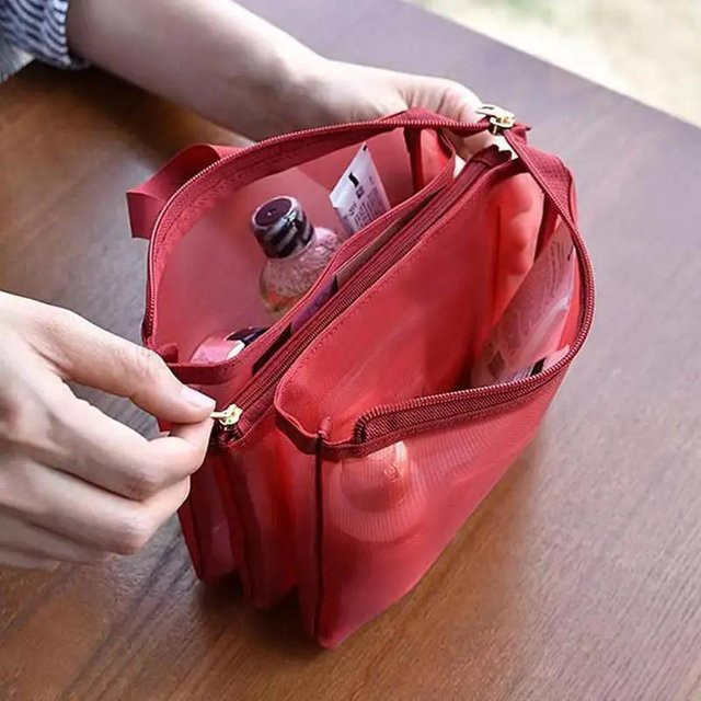 XYNN Kosmetiktasche, 3-lagig, Netzstoff, rot/violett, Unisex - Bild 1