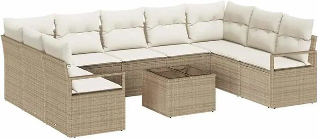 vidaXL Garten-Sofa-Set 10-teilig aus Polyrattan in Beige mit Polsterung und Tisch in U-Form - Bild 1