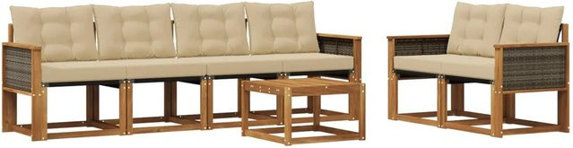 vidaXL Outdoor-Sofagarnitur aus Akazienholz mit Textilene und Kissen in Natur und Beige - Bild 1