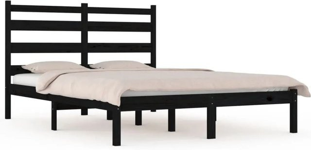 vidaXL Massivholzbett aus Kiefer in Schwarz mit rustikaler Optik, B/T: 140 x 190 cm - Bild 1
