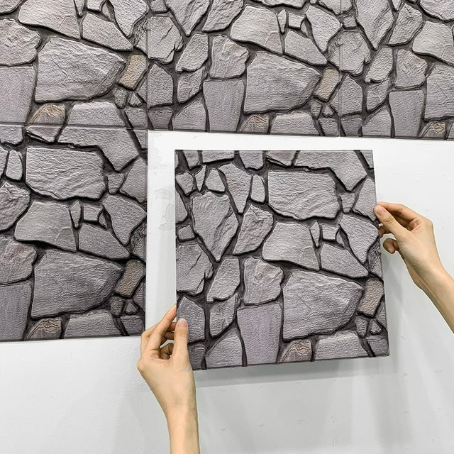 COMMOMY 3D Kunststein Wandpaneele Selbstklebende Küchenfliesen Rückwand in Orange und Grau, B/H: 30 x 30 cm - Bild 1