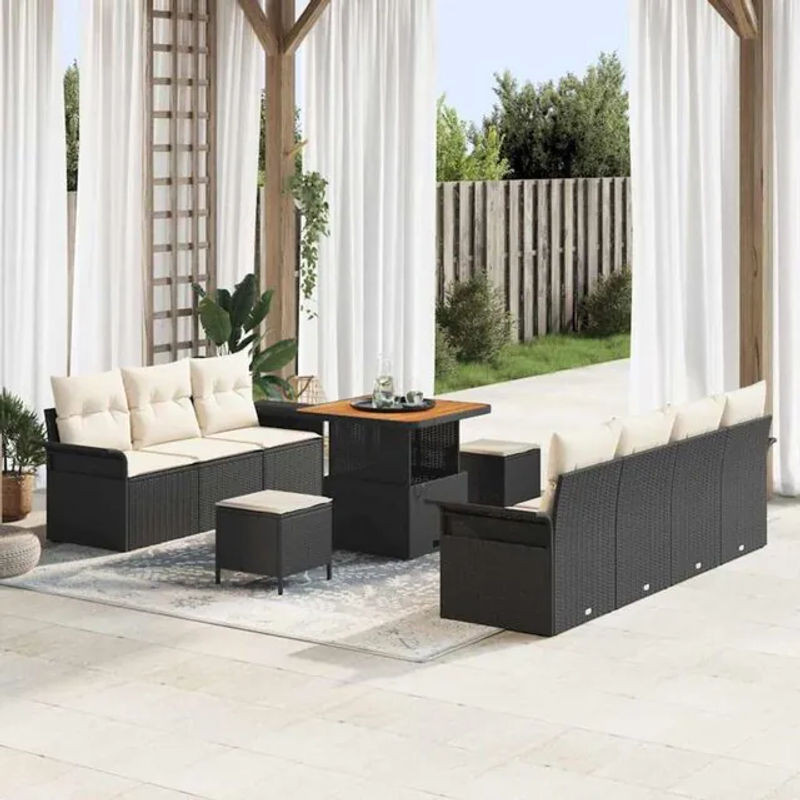 Vidaxl Polyrattan Garten-Sofa-Set aus 10 Teilen in Schwarz und Creme, modernes Loungemöbel-Set mit Aufbewahrungsbox, B/T/H: 80 x 80 x 71 cm - Bild 1