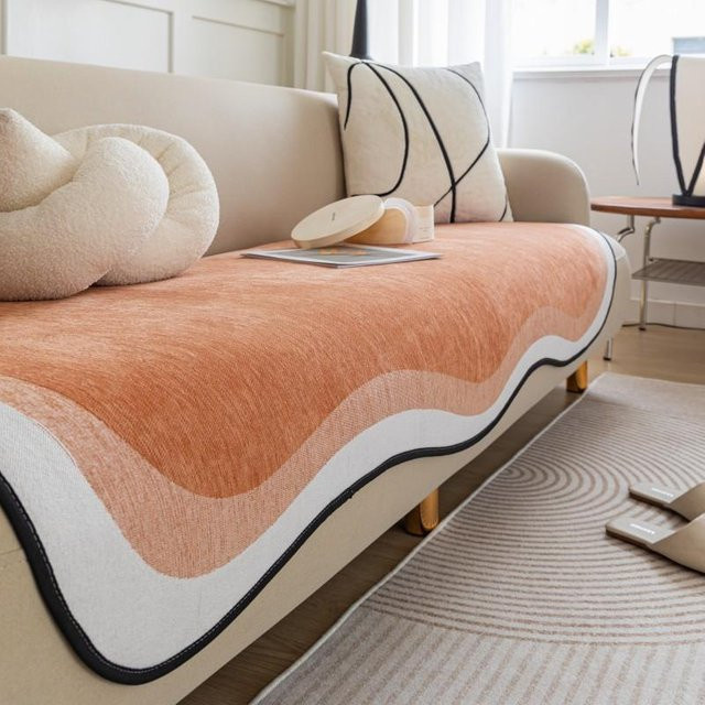 Rutschfester Chenille-Sofabezug in Orange, unregelmäßig geformte Sofamatte mit Anti-Katzenkratz-Schutz, B/T: 70 x 70 cm - Bild 1