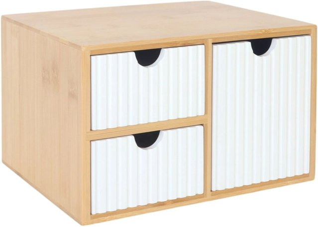Relaxdays Schubladenbox aus Bambus in Weiß geriffelt, B/T/H: 25 x 15 x 20 cm - Bild 1