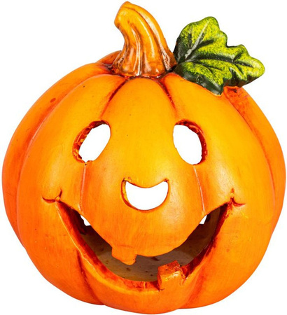 Teelichthalter Kürbisgeist von viva domo in Orange aus Kunstharz für Halloween und Herbst
