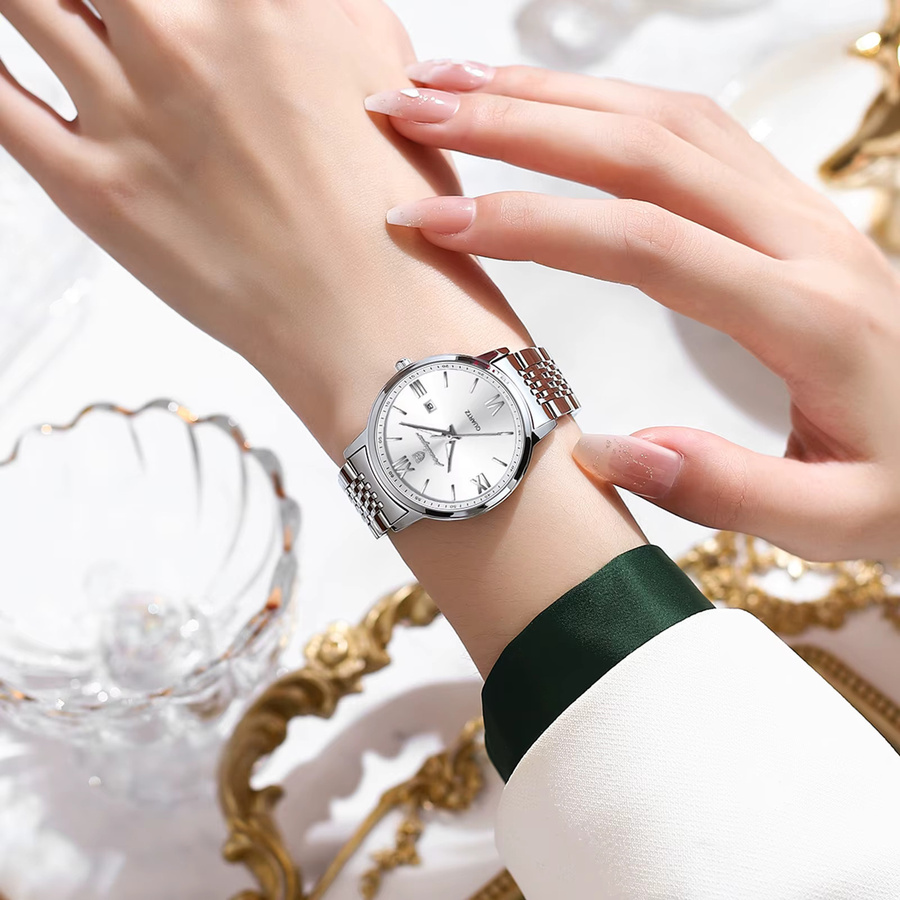 POEDAGAR Armbanduhr Edelstahl, Quarz, Silber, Damen, Datum - Bild 6