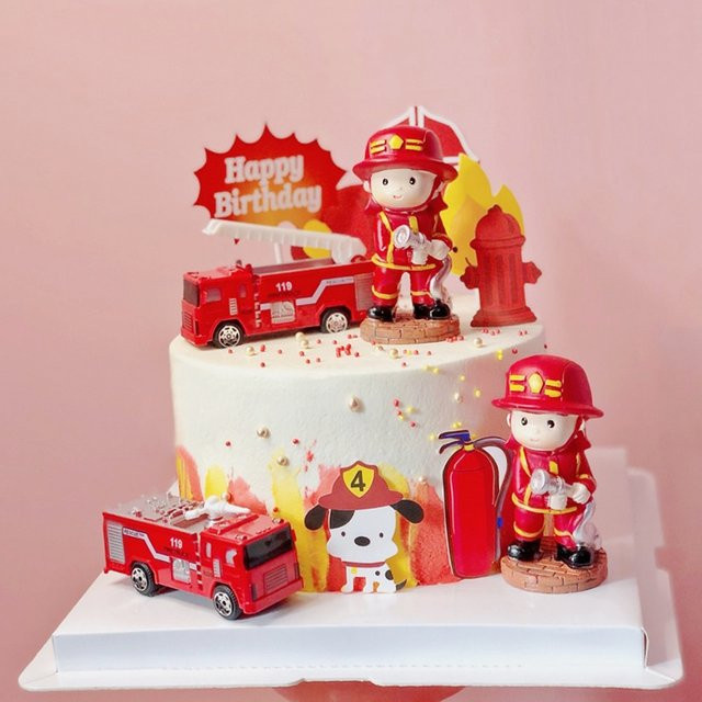 WEIGAO Feuerwehrauto-Kuchenaufsatz, Feuerwehrmann-Kuchenaufsatz, Feuerwehrauto, Geburtstagsdekoration - Bild 1