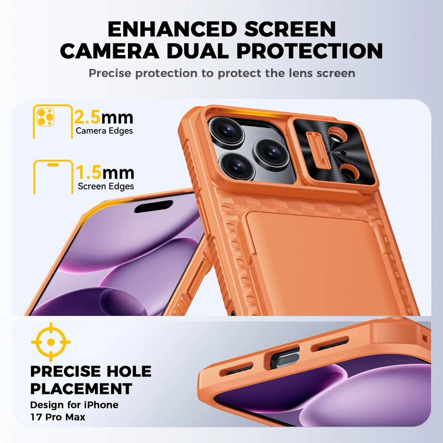 BANGZAO Geldbörse Hülle für iPhone 17 Pro Max mit Kartenhalter für 4 Karten, Kamerabdeckung und Ständer, Orange - Bild 5