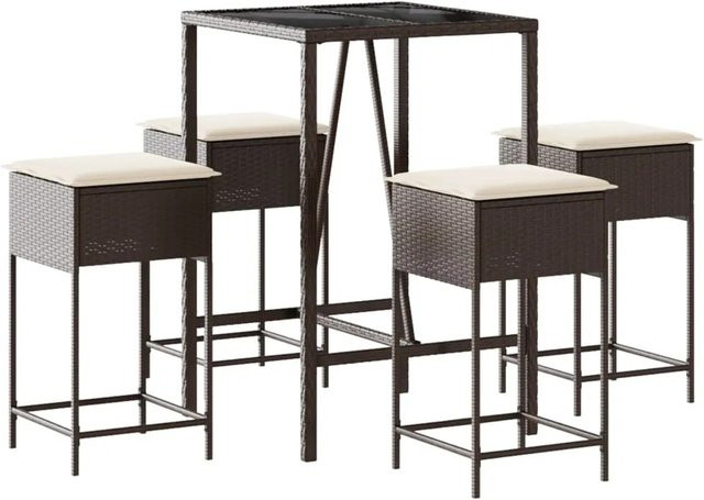 vidaXL 5-tlg Gartenbar-Set aus braunem PE-Rattan mit cremeweißen Kissen und Hartglas-Tisch für Garten und Terrasse - Bild 1