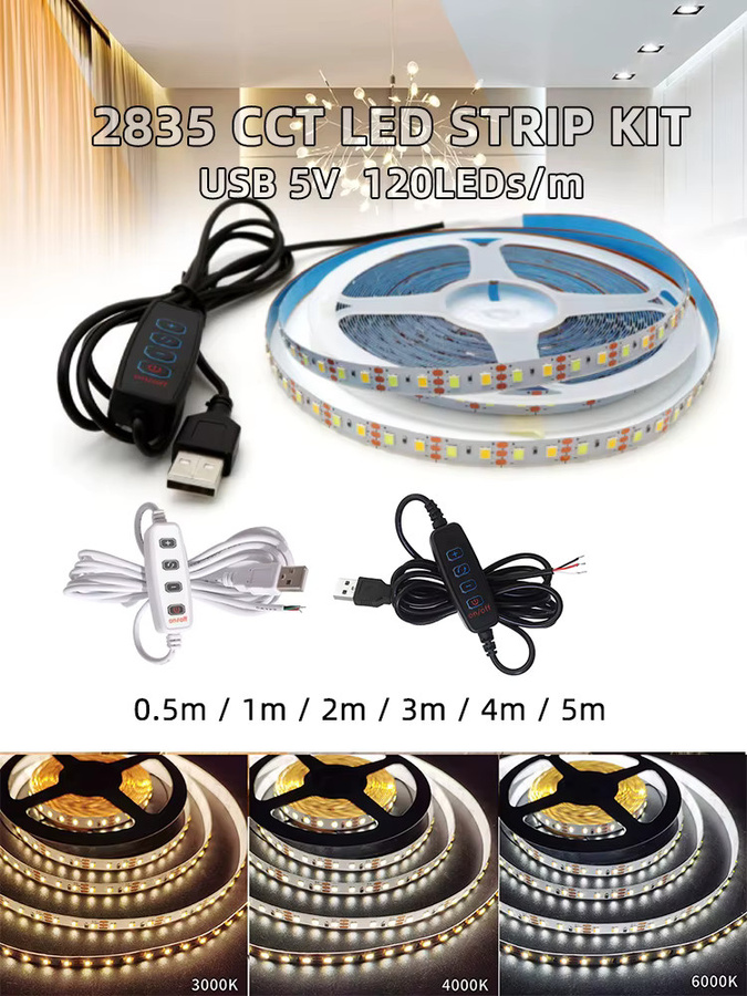 Lebeisenf USB LED Streifenlicht-Set Multicolor, dimmbar mit 4-Tasten-Dimmer, 120 LEDs/m, CCT 3000K - 6000K, Schwarz - Bild 5