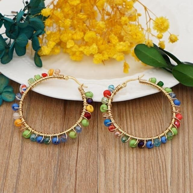 YIRAN Jewelry Creolen, Kristall, Naturstein, Gold, Damen - Bild 1