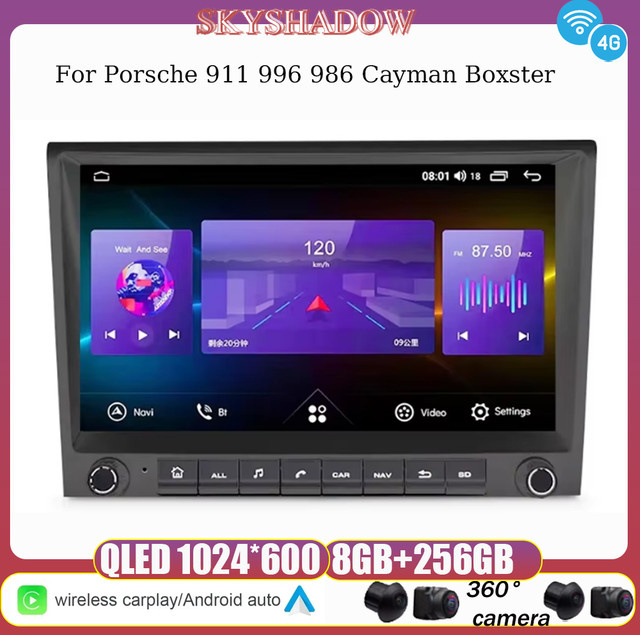 SKYSHADOW Android 13 Carplay Autoradio mit 13,0 Zoll IPS Display, 12GB RAM + 256GB Speicher, LTE, GPS, WiFi und Bluetooth für Porsche 911 996 986 Cayman Boxster ab Baujahr 2002, Schwarz - Bild 1