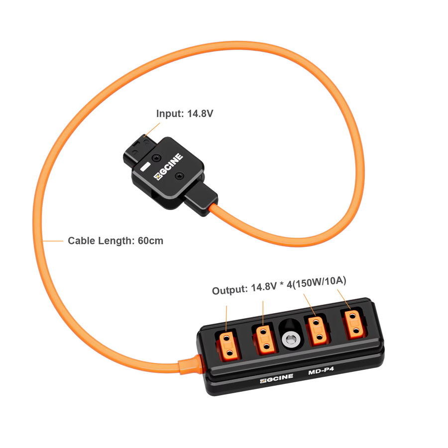 Drehbarer D-Tap-Splitterkabel 180 Grad mit 1 D-Tap-Stecker auf 4 D-Tap-Buchsen als D-Tap Power Hub für V-Mount-Akkus - Bild 2