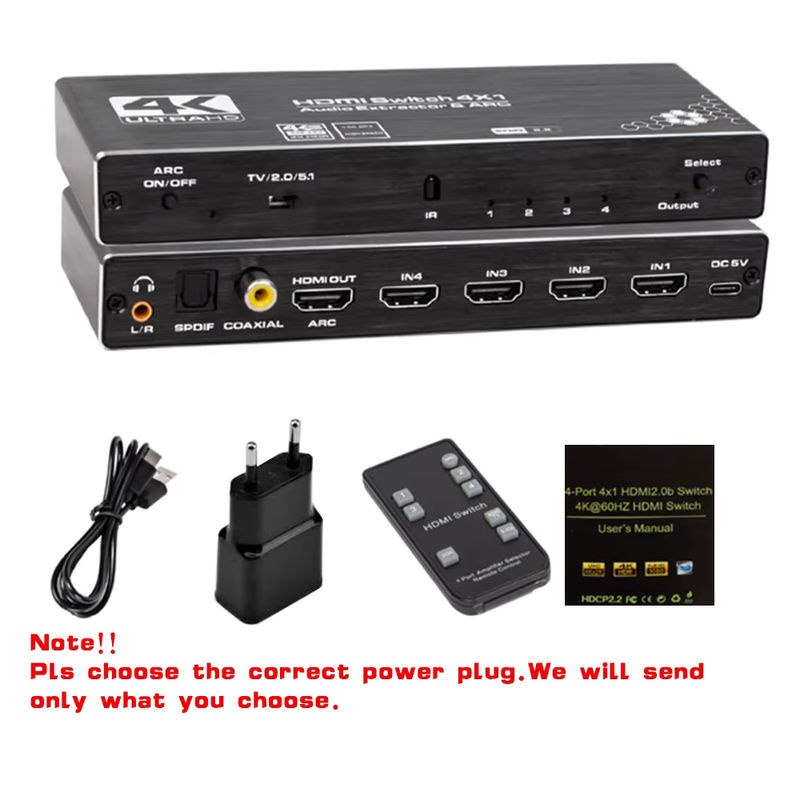 VBDWRM HDMI-Switch mit Audio-Extraktor 4-in-1, 4K 60Hz, HDMI 2.0, HDR und HDCP, Schwarz - Bild 6