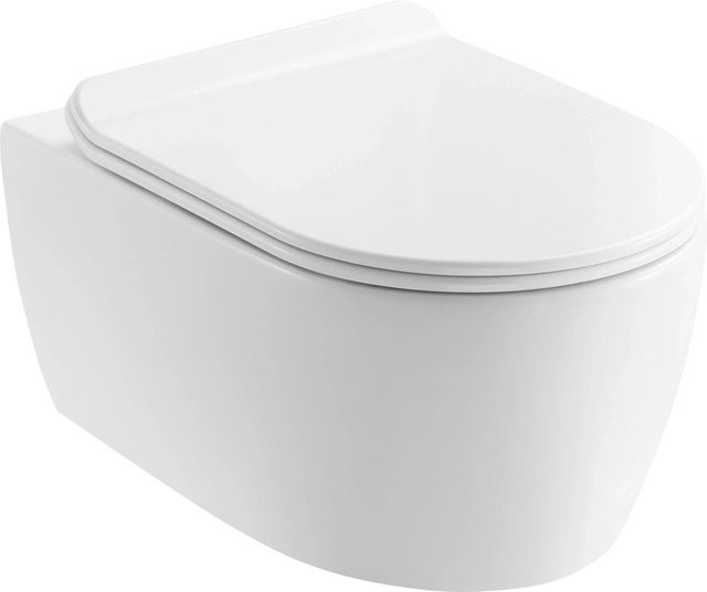 NEG Hänge-WC Uno55T aus Keramik mit 360 Grad Tornado Spülung, Rimless-Technologie und Softclose WC-Sitz in Weiß - Bild 1