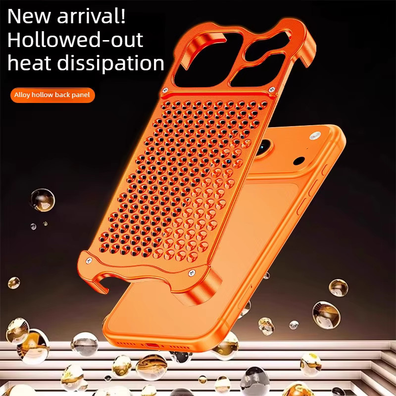 BeisFun Vollmetall-Legierung Handyhülle mit Wabenstruktur für iPhone 17 Air, iPhone 16 und iPhone 15 Pro Max, stoßfester Rahmenloser Schutz, Schwarz und Orange - Bild 2
