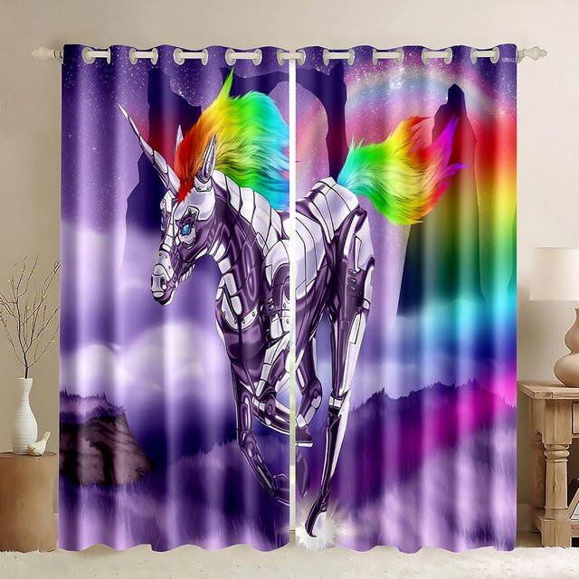 A Family Of Home Textiles Verdunkelungsvorhang mit Einhorn-Motiv und Regenbogen, 2er-Set, Mehrfarbig, Breite: 60 cm, Höhe: 150 cm - Bild 1