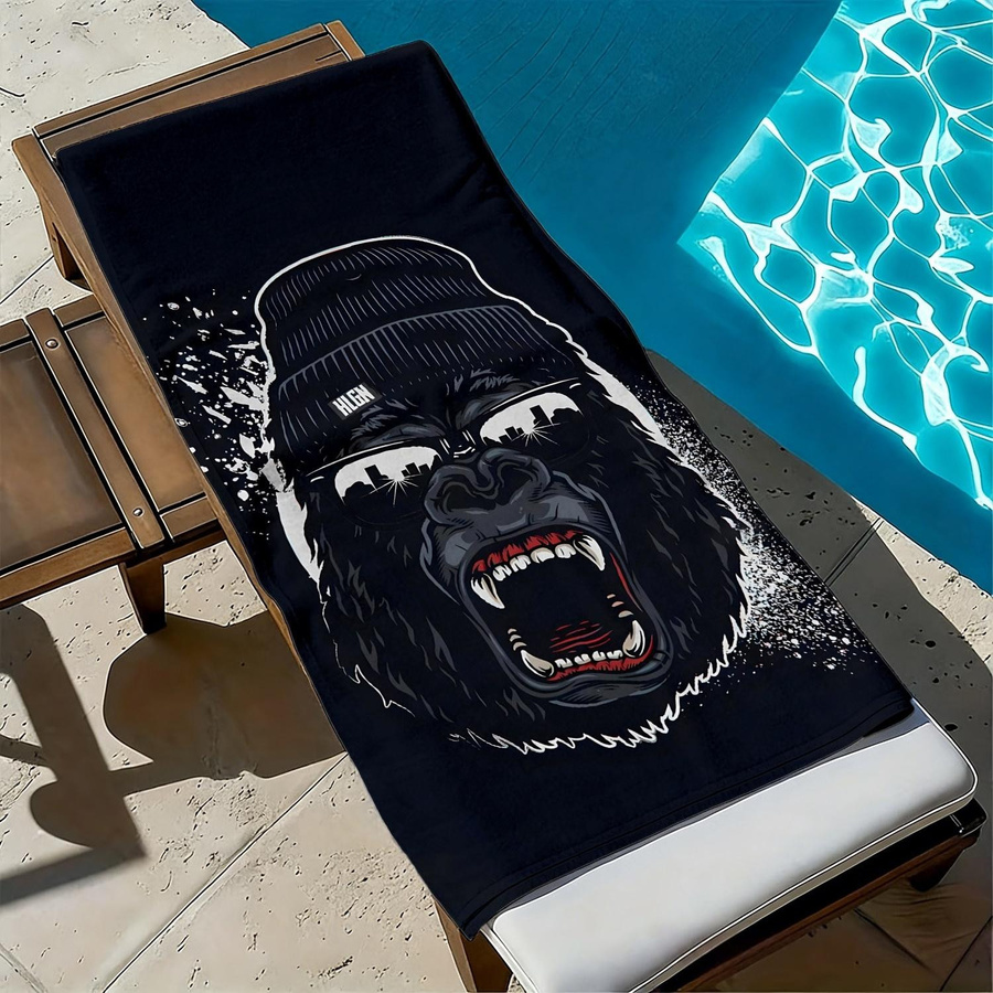 Polyester-Mikrofaser-Strandtuch mit buntem Cartoon-Gorilla-Muster, hochsaugfähig, B: 40 cm, H: 60 cm - Bild 3