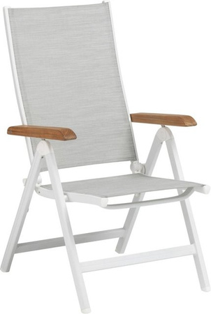 Kettler Multipositionssessel GRANADA Klappstuhl aus Aluminium und Teak mit Outdoorgewebe, Weiß/Grau, B/T/H: 61 x 65 x 109 cm