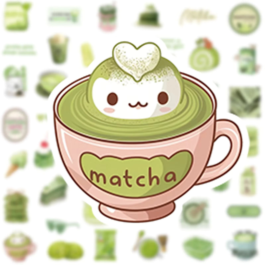 GOGOTU Matcha Dessert Cartoon Aufkleber, 50-teiliges Set, grün - Bild 1