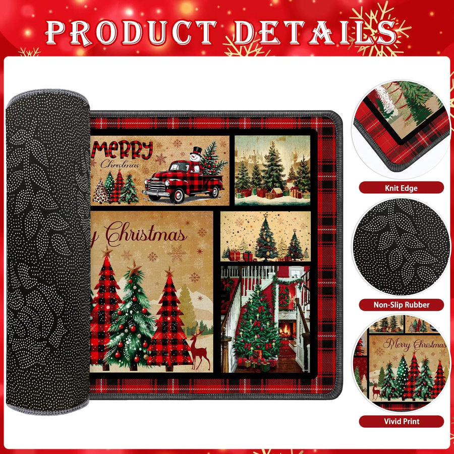 VIKAMA 2-teiliges Weihnachtsteppich-Set im amerikanischen Stil, rutschfeste Druckteppiche in Multicolor für Wohnzimmer, Schlafzimmer und Küche - Bild 5