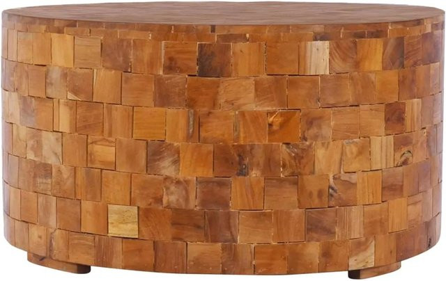 vidaXL Couchtisch aus Massivholz Teak in Braun mit Mosaikmuster, Durchmesser: 60 cm, Höhe: 35 cm - Bild 1