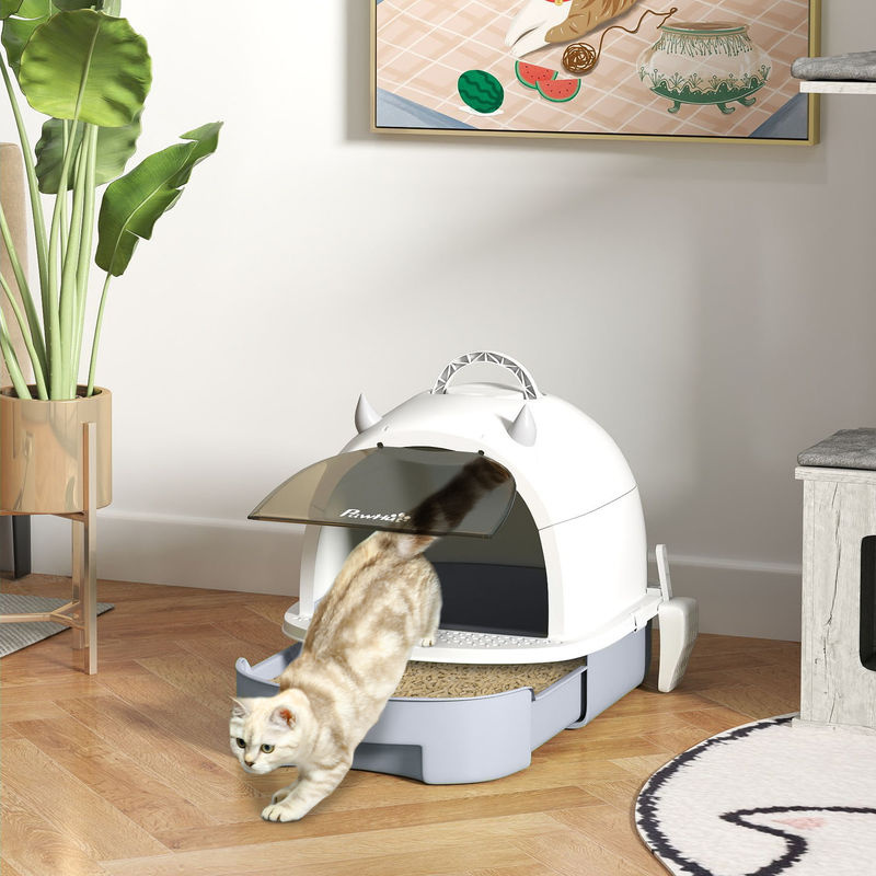 PawHut Katzenklo mit Deckel und Bodenschublade in Grau, B/T/H: 40,5 x 52 x 39 cm - Bild 2