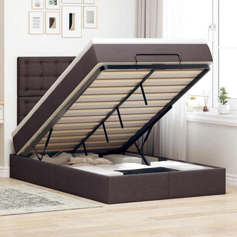 vidaxl Ottoman Polsterbett mit Matratze und LED in Dunkelbraun B: 120 cm, L: 190 cm - Bild 1