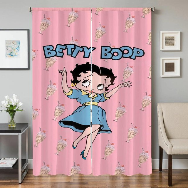 2er-Set Verdunkelungsvorhänge B-betty B-boop in Pink für Wohnzimmer, Schlafzimmer und Küche, Breite: 50 cm, Höhe: 70 cm - Bild 1