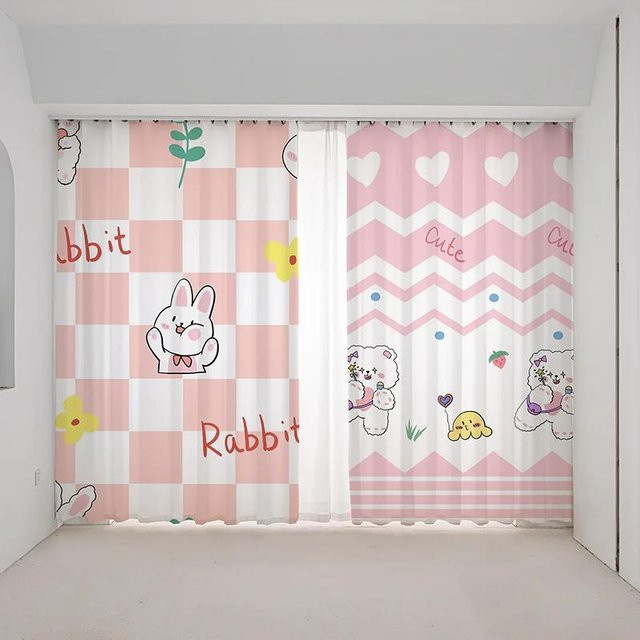 Yiran Furniture Verdunkelungsvorhang mit Erdbeeren und Tier-Motiven in Rosa, Breite: 55 cm, Höhe: 120 cm - Bild 1