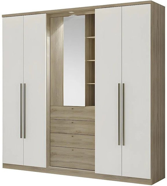 Vente-unique Kleiderschrank Isak Naturfarben Hell mit integrierter LED-Beleuchtung und Spiegel, Breite: 240 cm, Höhe: 231 cm, Tiefe: 53,8 cm - Bild 1