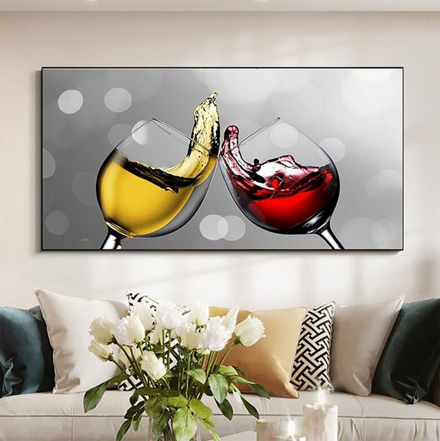 TPFLiving Poster Leinwand Champagner- und Weingläser Motiv in Mehrfarbig, B/H: 40 x 80 cm - Bild 1