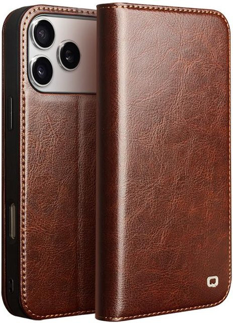 Qialino Echte Leder Handyhülle im Business Stil mit Kartenfächern für Apple iPhone 17 Pro, 17 Air, 16, 15 und 14 Pro Max, Farbe: Braun - Bild 1