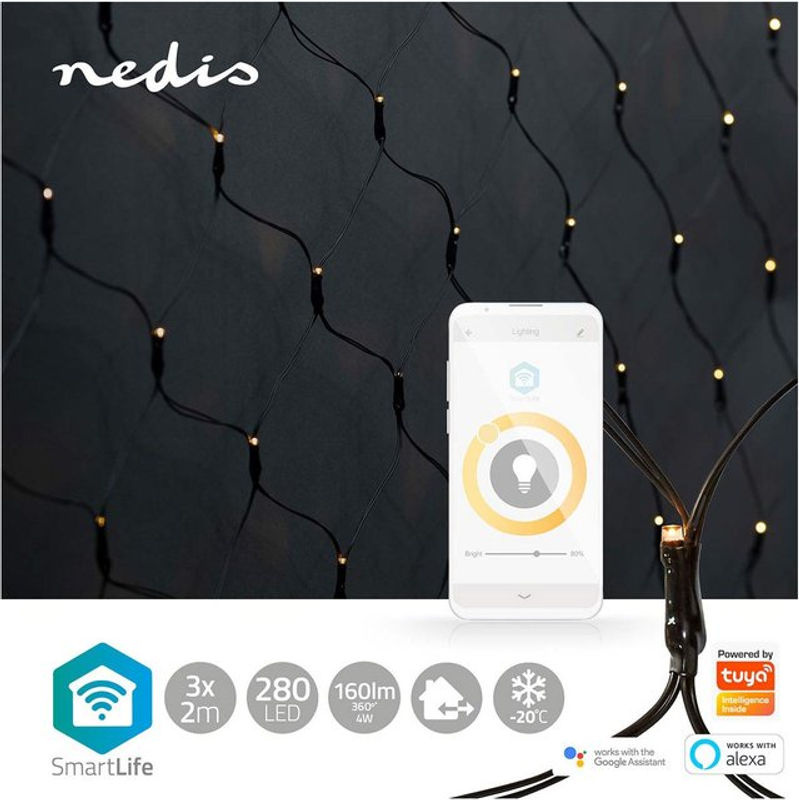 Nedis LED Weihnachtsbeleuchtung Netz in Schwarz mit 280 LEDs, Warmweiß, WLAN-gesteuert, dimmbar und mit Timer für Innen und Außen - Bild 2