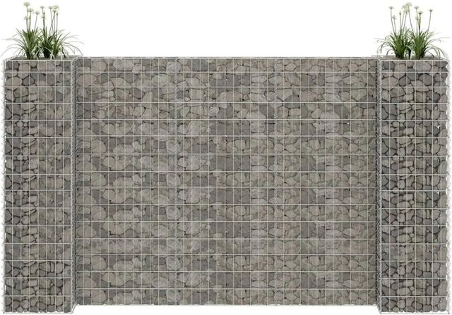 Furnicato H-förmiger Gabionen-Pflanzkorb aus Stahldraht in Silber, B/T/H: 260 x 40 x 150 cm - Bild 1