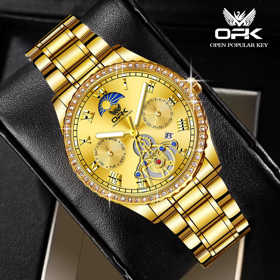 OPK Armbanduhr, Quarz, Edelstahl, Gold, Diamant, Zirkonia, Herren - Bild 4