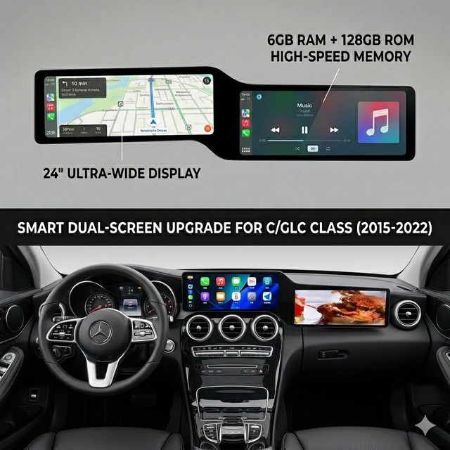 Asvegen 24-Zoll Android 16 Autoradio Doppelbildschirm für Mercedes Benz C GLC Klasse W205 X253 2015-2022 mit CarPlay, Schwarz, 6GB RAM, 128GB ROM - Bild 1
