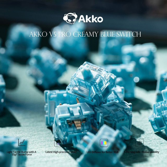 Akko V5 Pro Tactile Switches Blue 5-Pin 45gf Fabrikgeschmiert Kompatibel mit Cherry MX Mechanischen Tastaturen - Bild 1