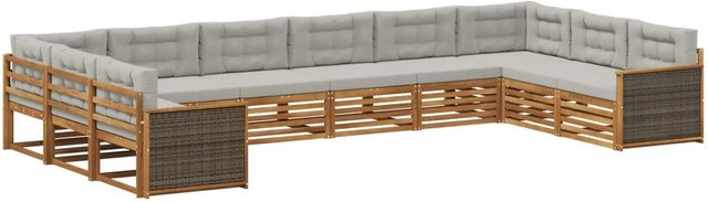 vidaXL Sofagarnitur aus Massivholz Akazie mit 10 Kissen im modernen Latten-Design - Bild 1