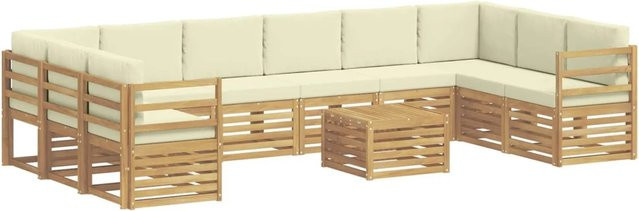vidaXL Outdoor-Sofagarnitur in U-Form aus Akazienholz mit Kissen, 11-teilig, Weiß und Creme - Bild 1