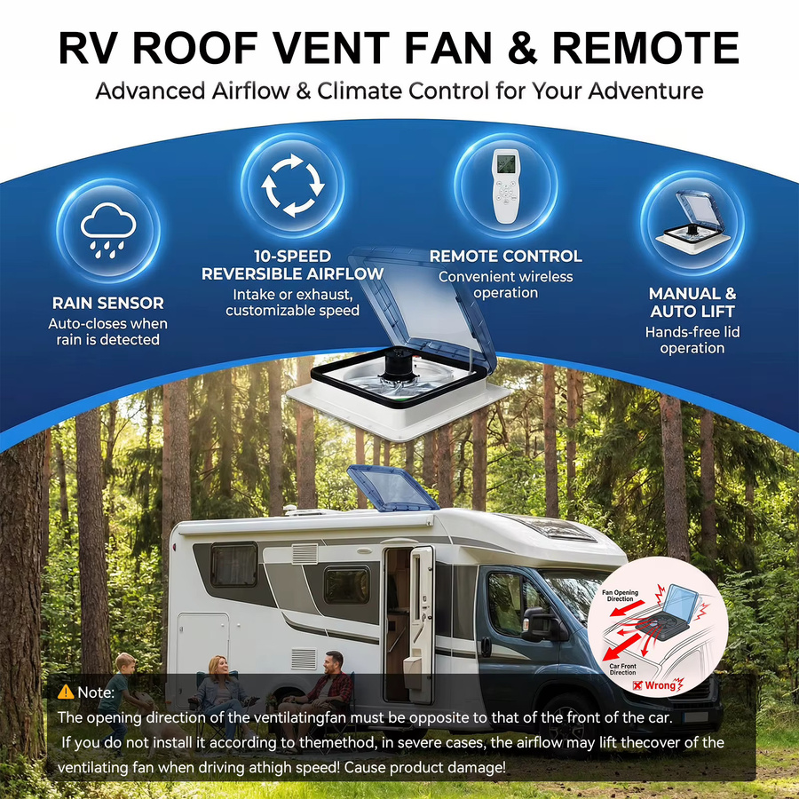 Podofo RV-Dachventilator mit intelligentem Regensensor und LCD-Fernbedienung in Weiß für Wohnmobile und Reiseanhänger - Bild 3